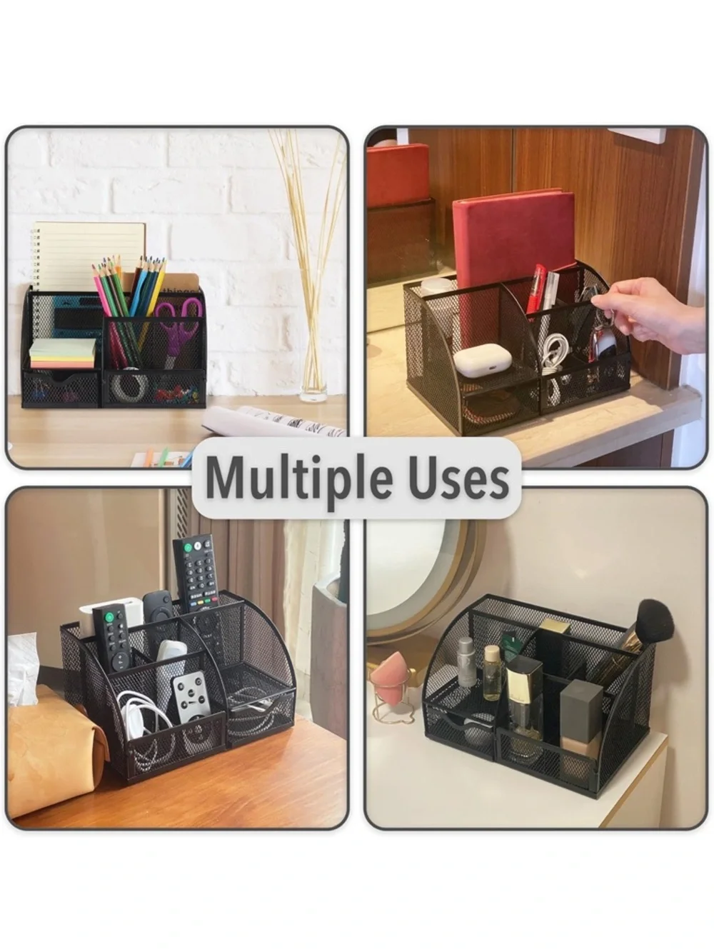 Black Mesh Desk Organizer Caddy - Home Office Pen & Supply Holder